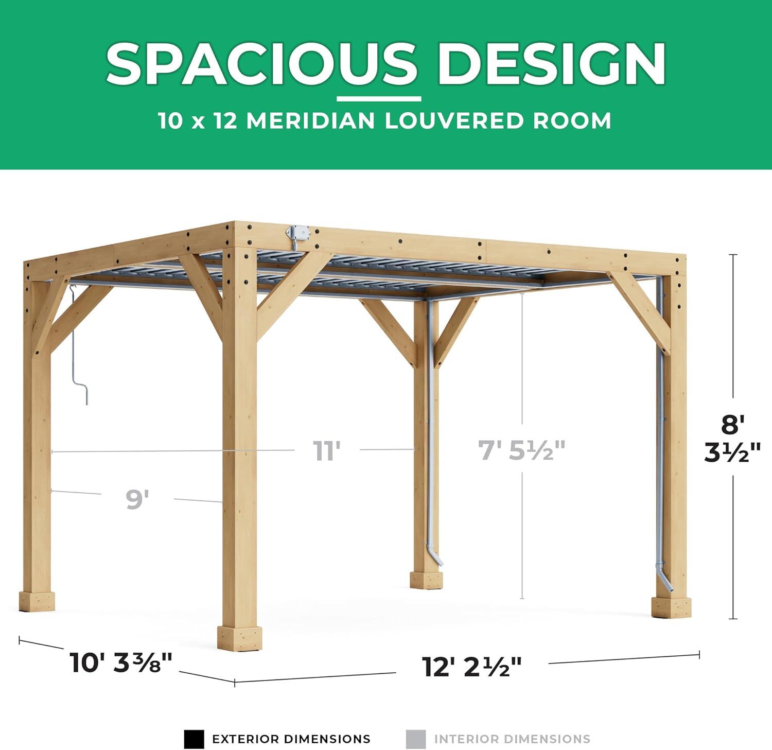 Yardistry 10' x 12' Meridian Louvered Pergola  Premium Cedar Wood Structure with Adjustable Aluminum Louvers and Built-In Gutter System for Outdoor Shade and Rain Protection