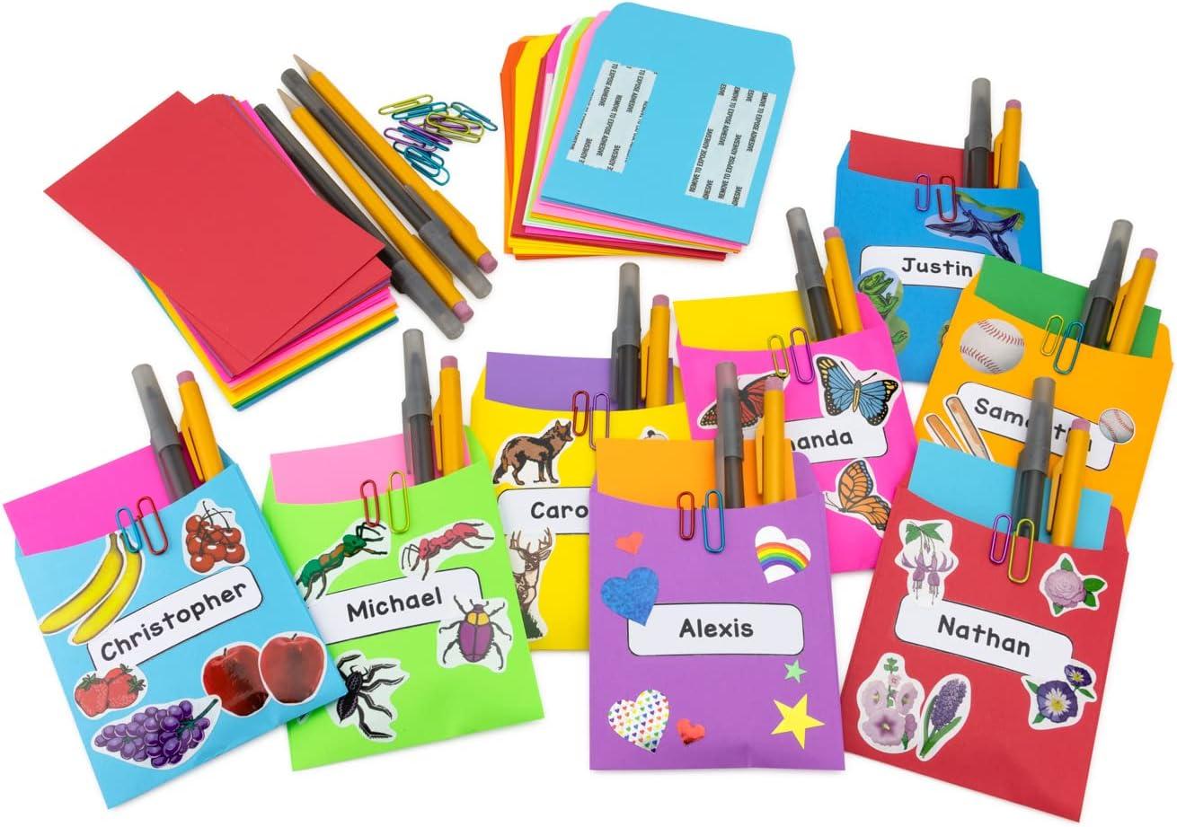 Hygloss Nonadhesive Library Pockets 5" Height x 3.5" Width x 7" Length - Rectangular - Assorted - Manila - 30 / Pack