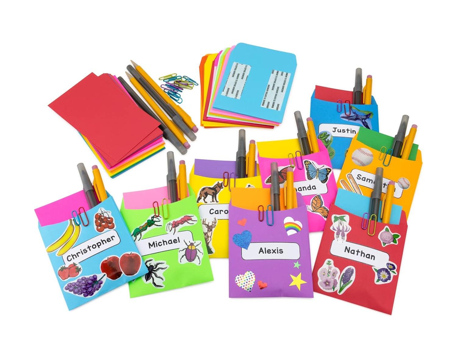 Hygloss Nonadhesive Library Pockets 5" Height x 3.5" Width x 7" Length - Rectangular - Assorted - Manila - 30 / Pack