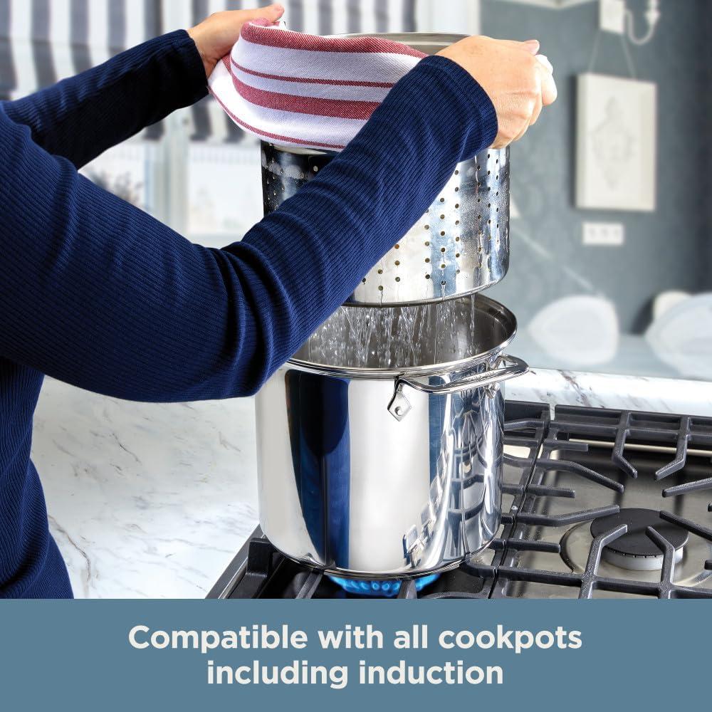 All-Clad Gourmet Accessories, Stainless Steel Multi-Pot with lid, Perforated Insert and Steaming Insert, 8 quart