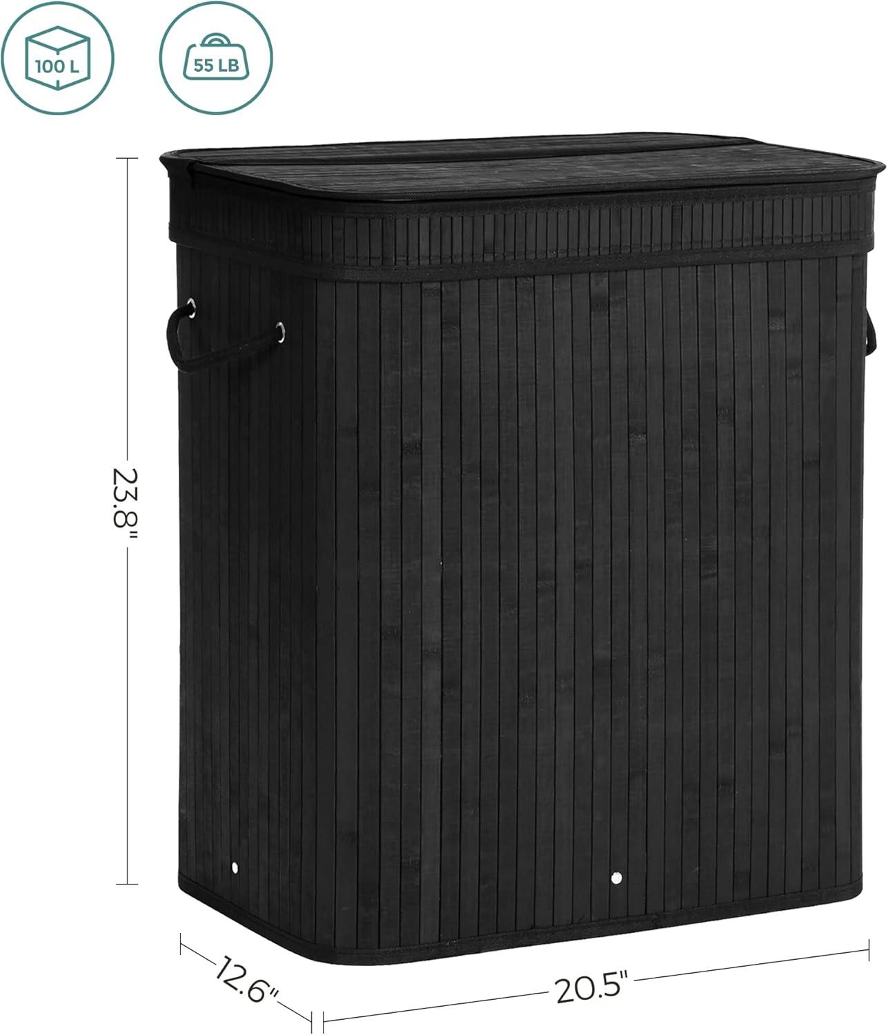 SONGMICS Laundry Hamper with Lid Bamboo Laundry Basket with Liner Bag