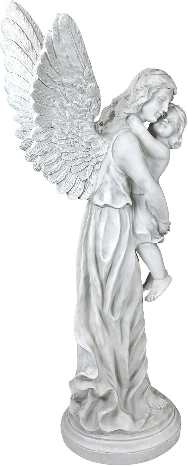 Antique Stone Guardian Angel Garden Statue with Child