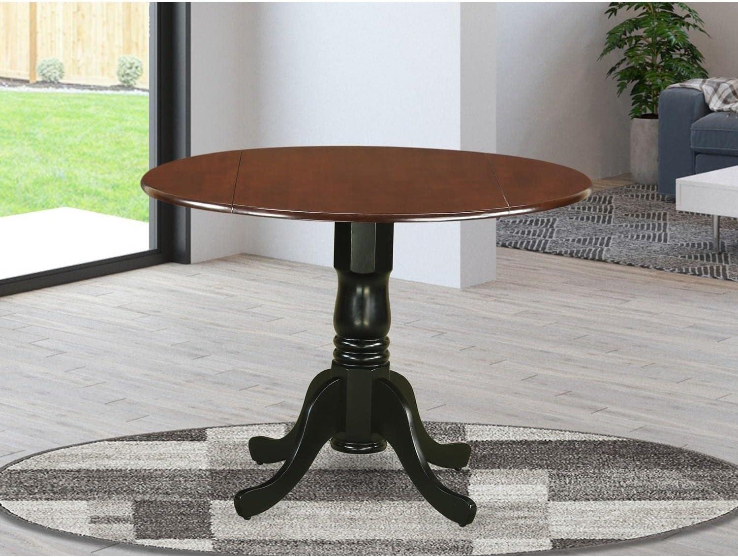 Farmhouse Rustic Round Mahogany & Black Wood Extendable Dining Table