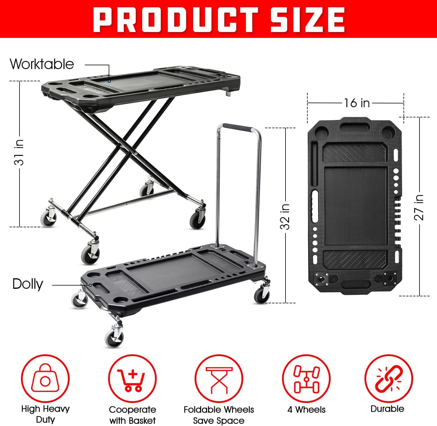 Black Adjustable 3-in-1 Work Table and Dolly Cart