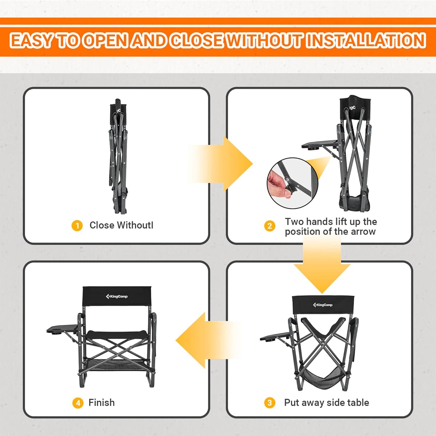 KingCamp KingCamp Outdoor Folding Director Chair w/ Side Table Bottom Mesh Storage, Black