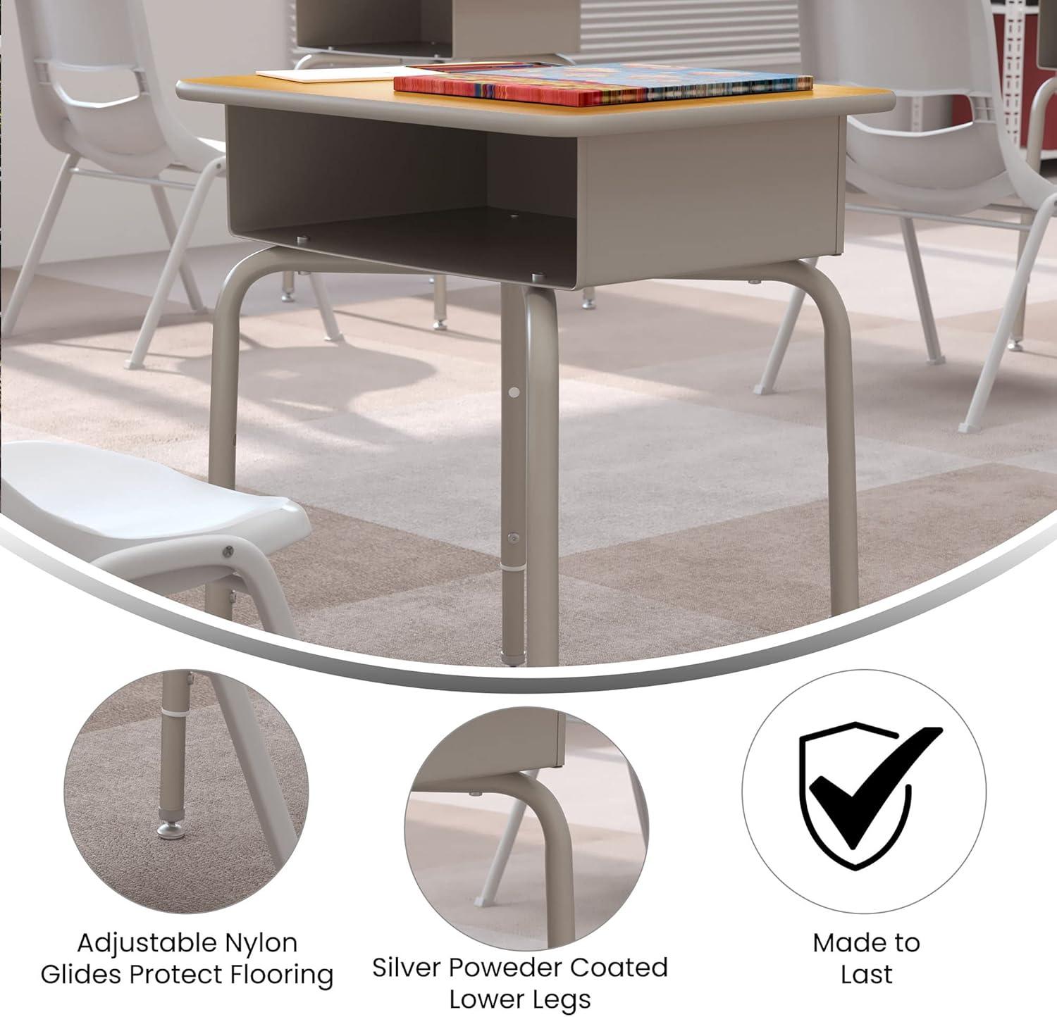 Flash Furniture Goddard Height-Adjustable Open Front Student Desk with Metal Book Box