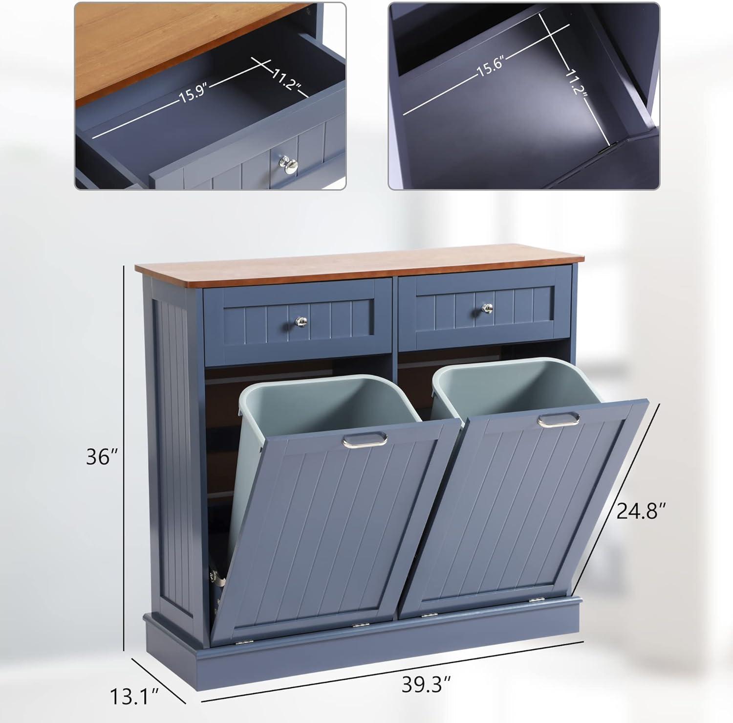 Tilt Out Trash Can Cabinet with Double Hidden Trash Can Holder