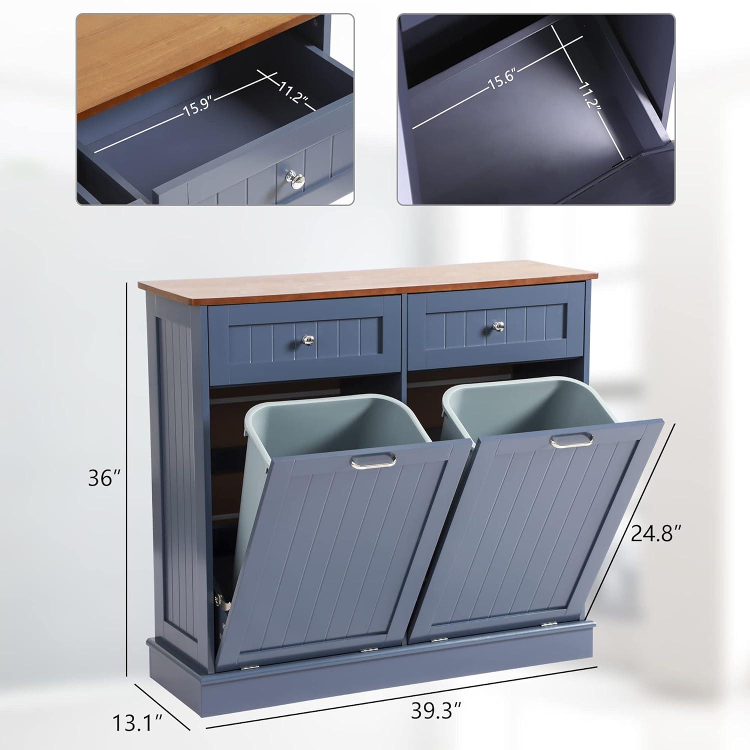 Tilt Out Trash Can Cabinet with Double Hidden Trash Can Holder