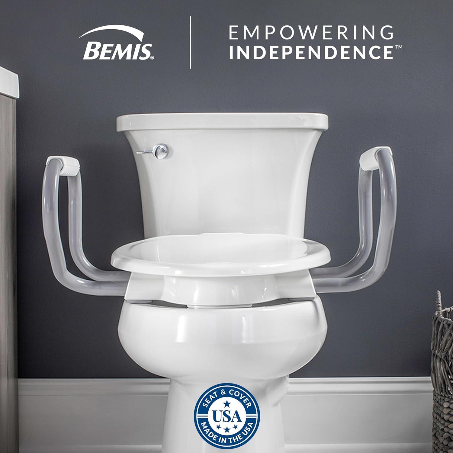 Bemis Assurance 3" Raised Toilet Seat with Handles and Bidet Attachment, Secure Hinges, Elongated, White 7YE85320H20 ARM