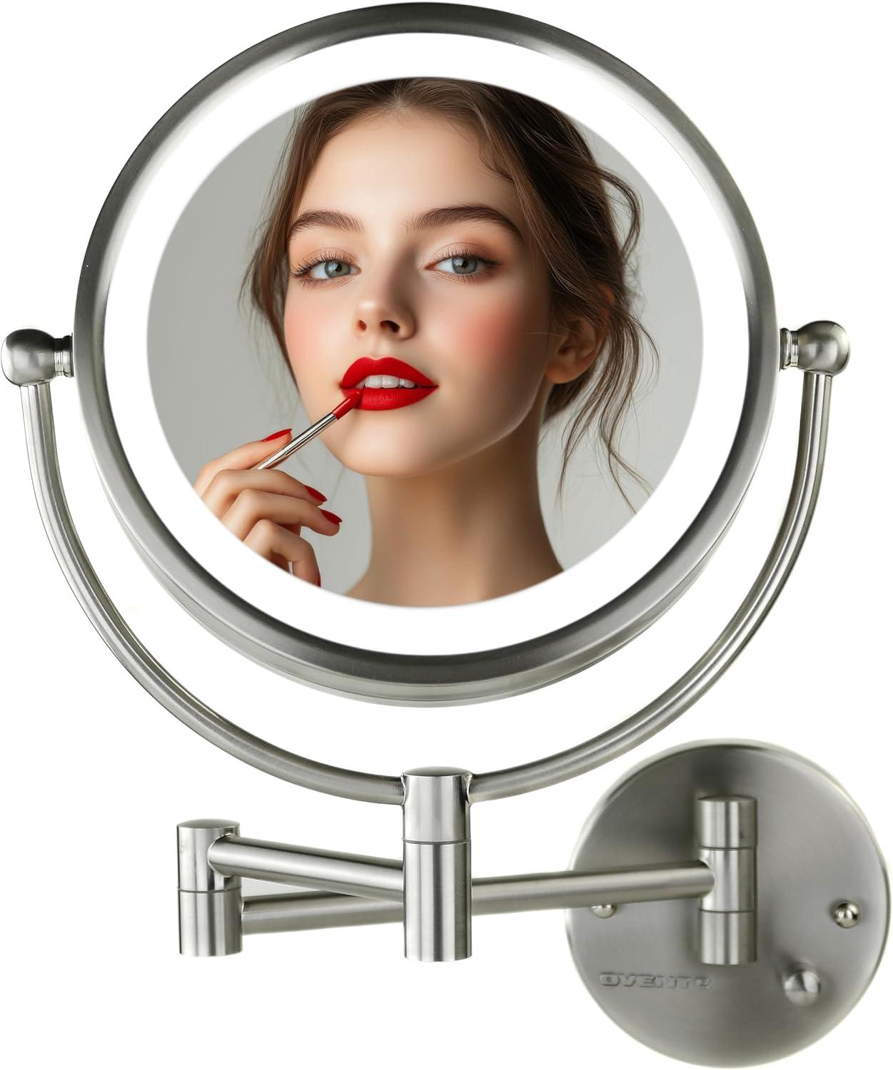 Ovente Wall Mounted Vanity Makeup Mirror 8.5 Inch with 7X Magnification and Natural LED Lights, Double-Sided with Hardwired Electrical Connection