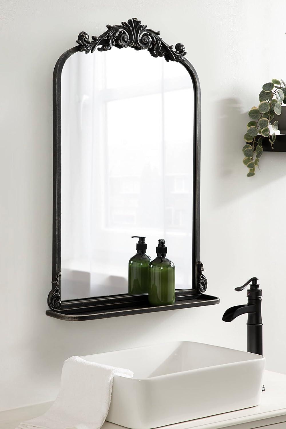 Kate and Laurel Arendahl Functional Mirror with Shelf - Black, 21x32