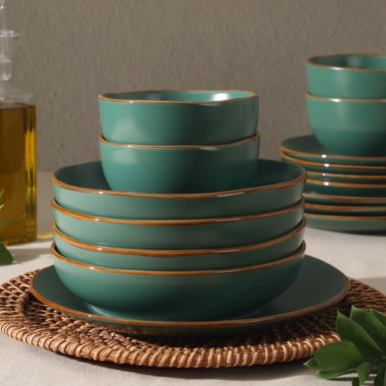 Green Semi-Glossy Ceramic 16-Piece Dinnerware Set