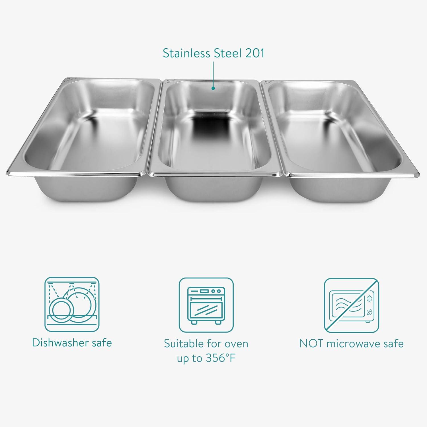 Navaris Breading Trays Set - 3 Medium Stainless Steel Pans for Preparing Bread-Crumb Dishes, Panko, Schnitzel, Coating Fish and Marinating Meat