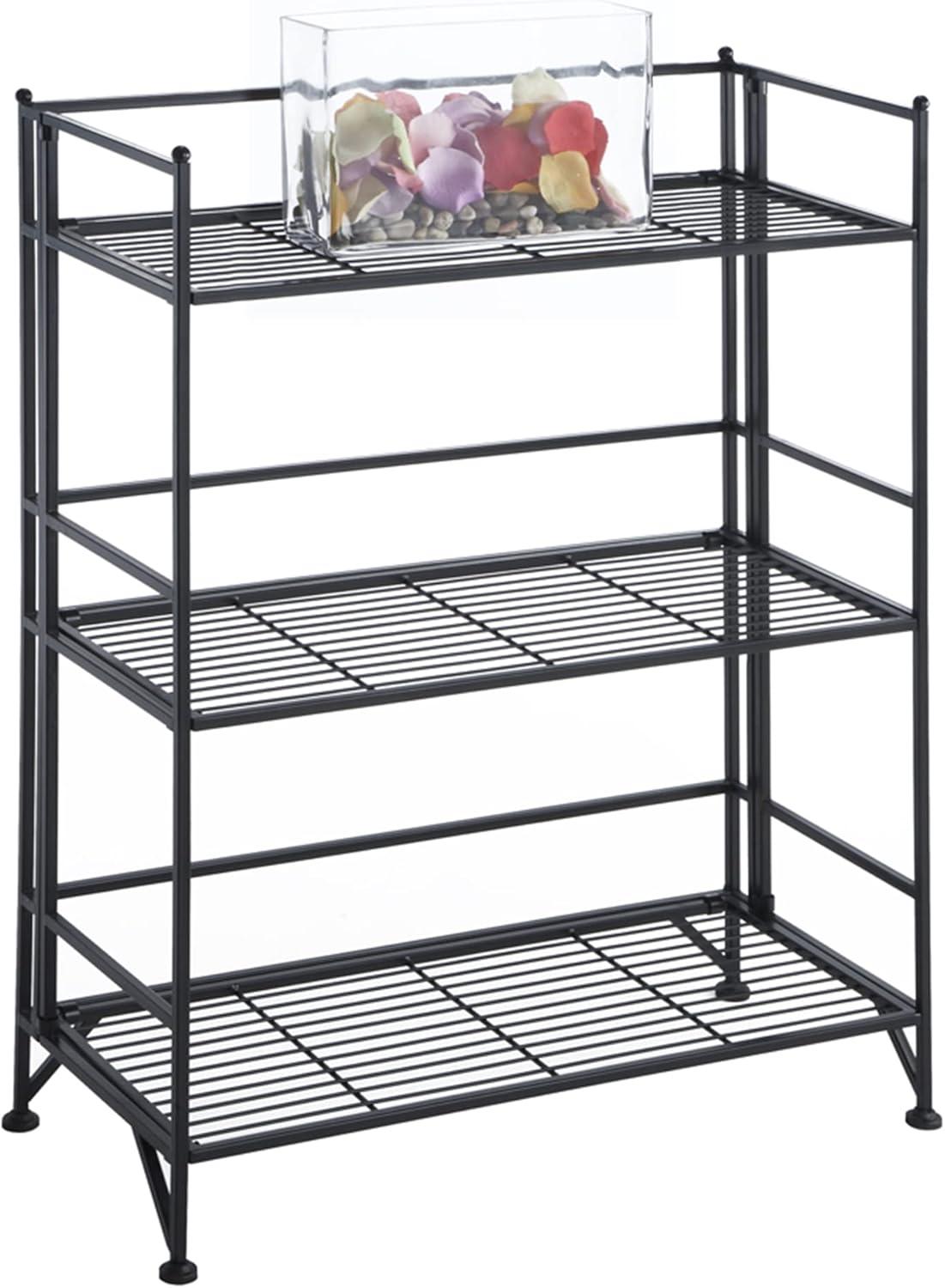 Convenience Concepts Xtra Storage 3 Tier Wide Folding Metal Shelf, Black