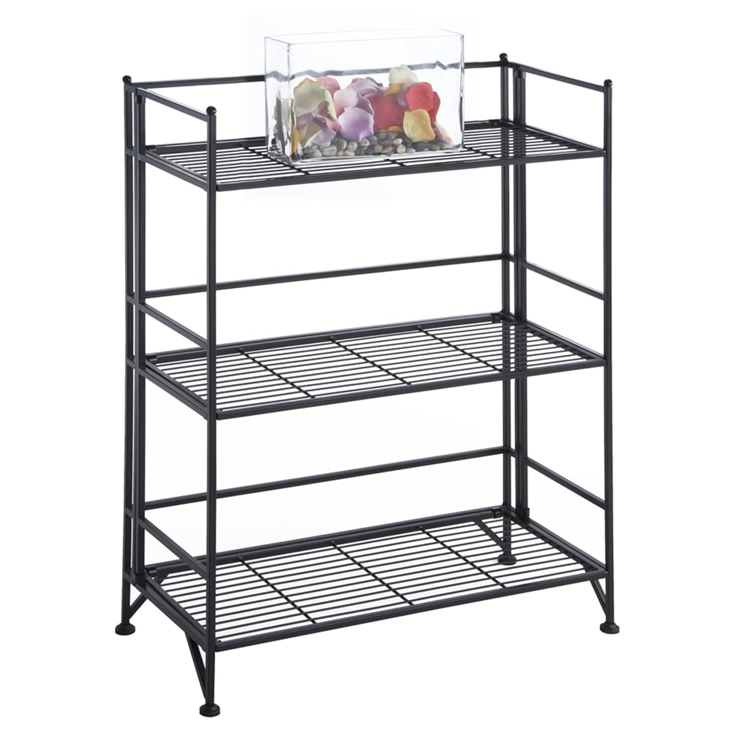 17 Stories 3-Tier Wide Folding Metal Shelf, Black
