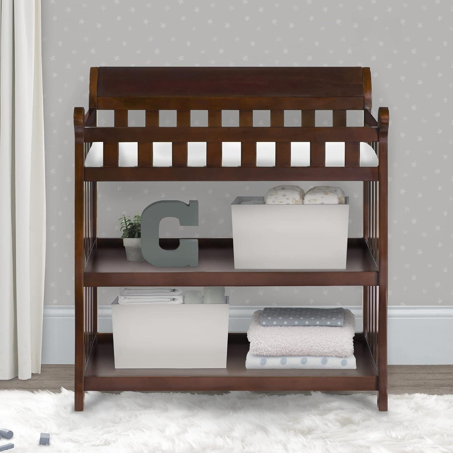 Black Cherry Espresso Wooden Changing Table with Safety Strap