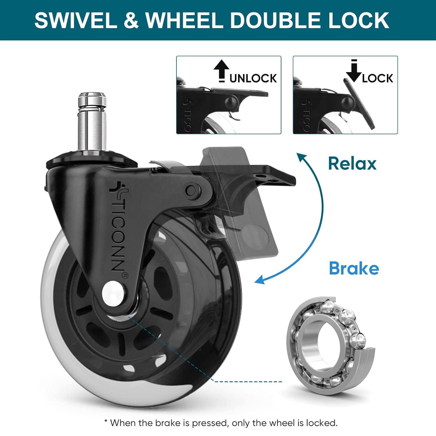 Clear Polyurethane Office Chair Caster Wheels Set of 5