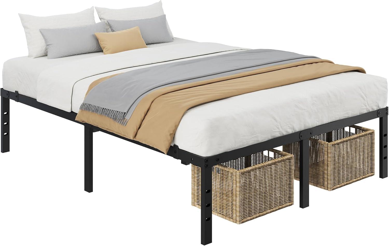 14 inches Queen Bed Frames No Box Spring Needed ,2500 lbs Heavy Duty Metal Platform Bed Frame with Storage Queen Size for Adult Black