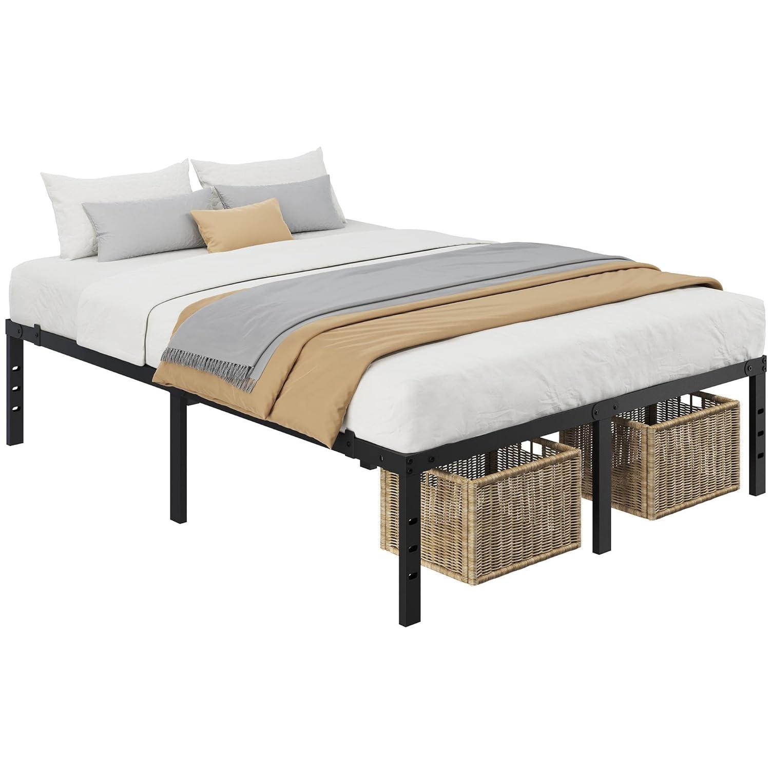 14 inches Queen Bed Frames No Box Spring Needed ,2500 lbs Heavy Duty Metal Platform Bed Frame with Storage Queen Size for Adult Black