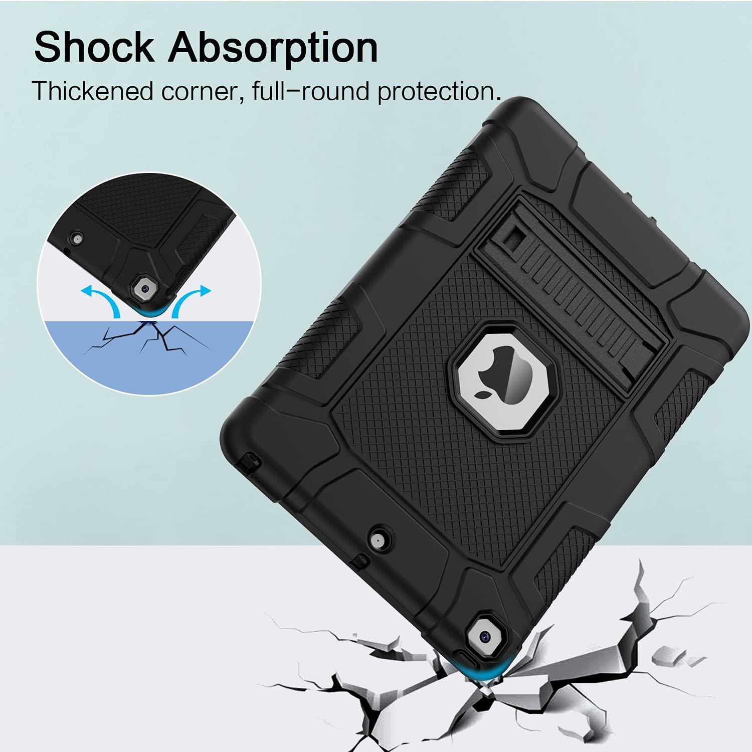Case for iPad 9th Generation/iPad 8th Generation/iPad 7th Generation (10.2 Inch, 2021/2020/2019 Model), Slim Heavy Duty Shockproof Rugged Protective Case for iPad 10.2 inch, Black