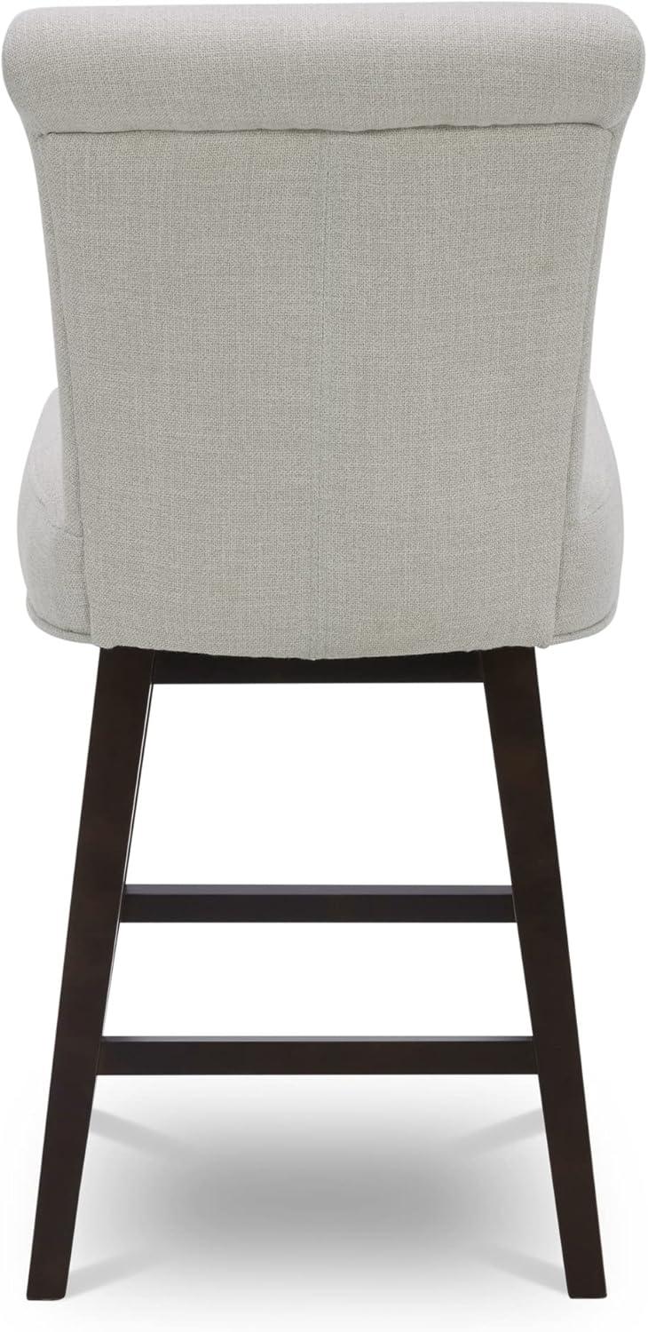 26'' Light Beige Linen Swivel Counter Stools with Dark Wood Legs, Set of 2