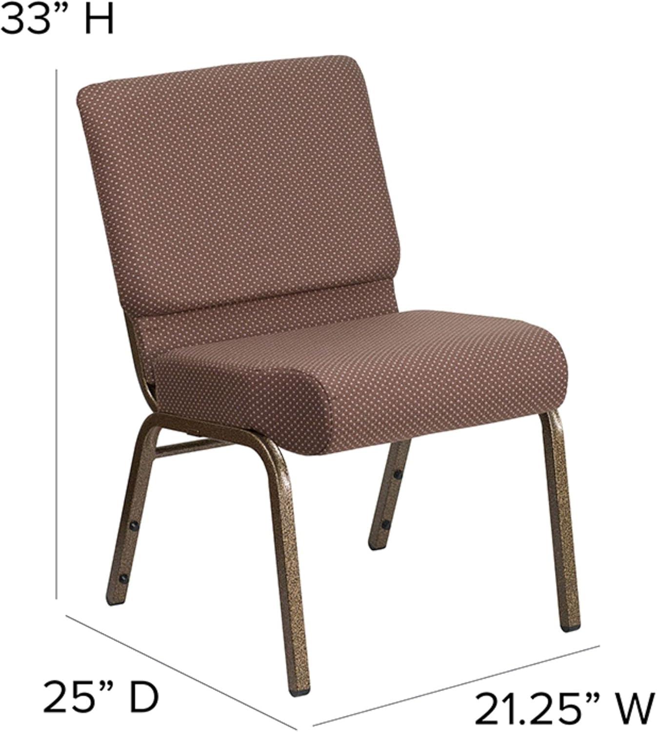 Elegant Brown Dot Fabric Stacking Chair with Gold Vein Metal Frame