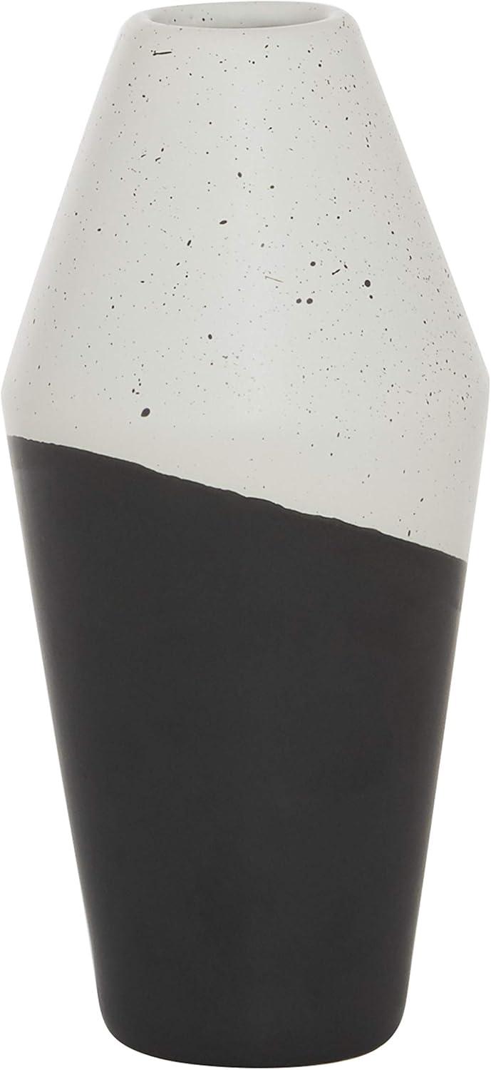 DecMode 12" Handmade Color Block Speckled Black Ceramic Vase