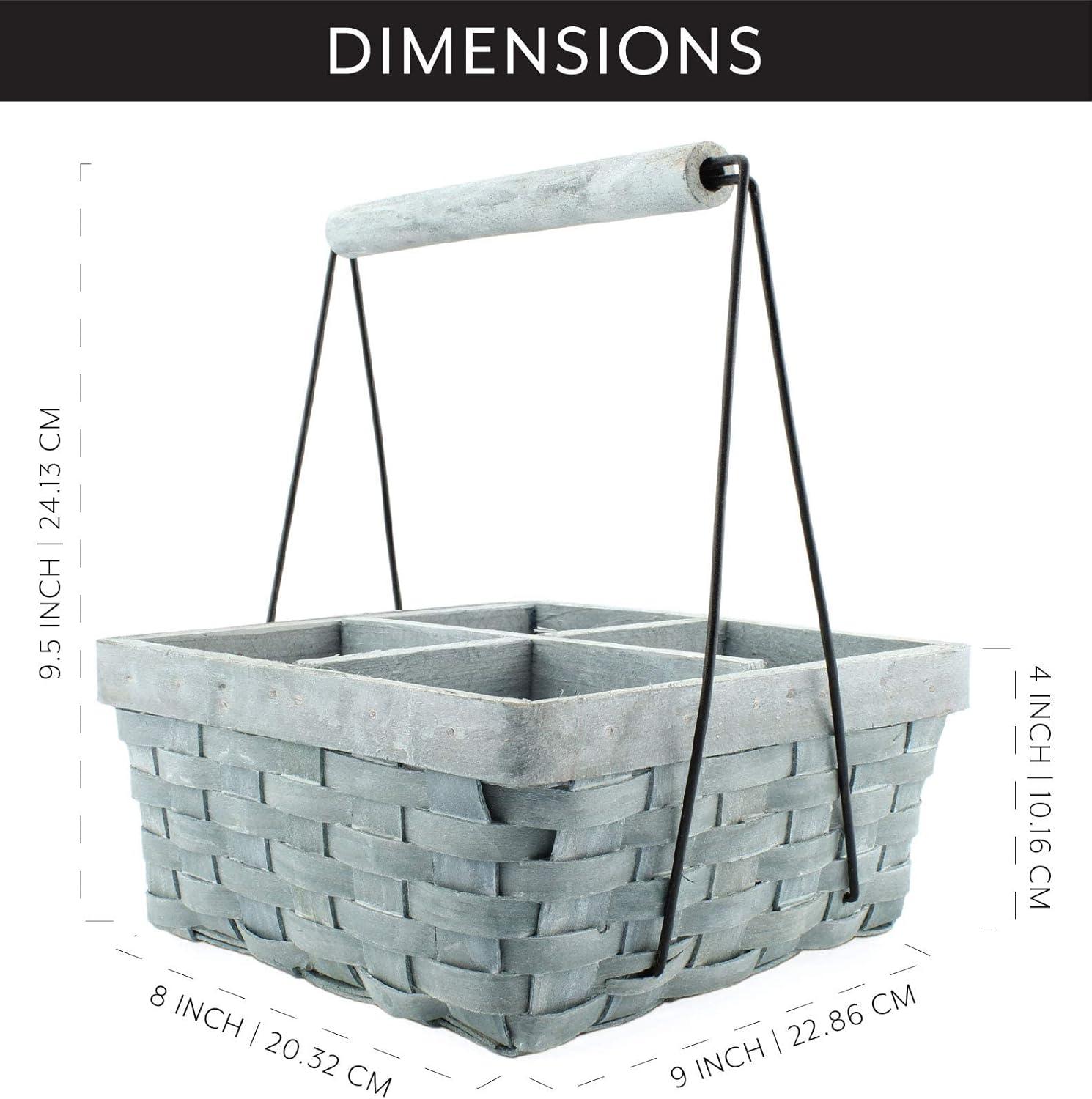 AuldHome Design Gray Wood Basket Caddy, 4-Compartment Carry-All Divided Organizer