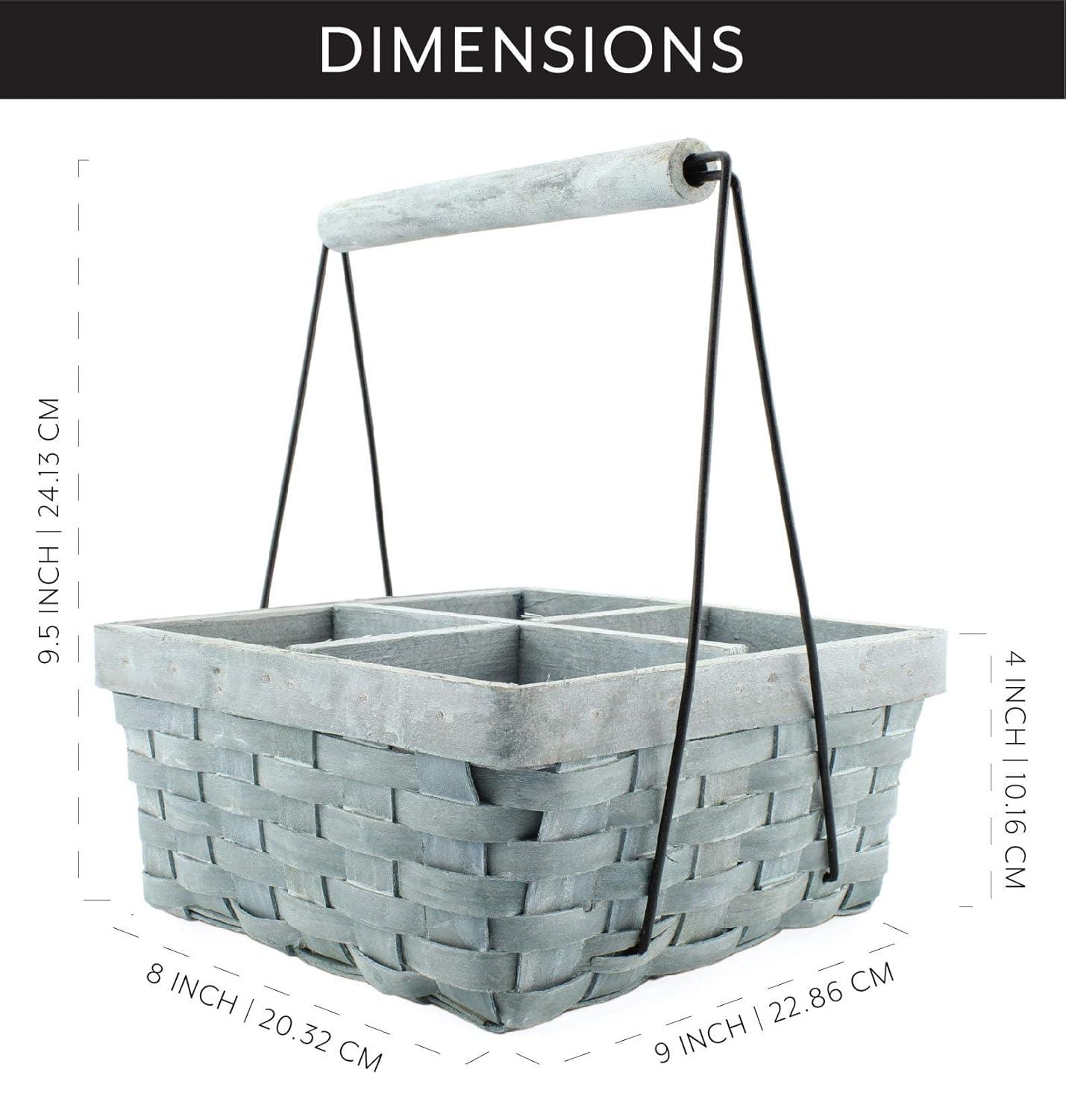 AuldHome Design Gray Wood Basket Caddy, 4-Compartment Carry-All Divided Organizer