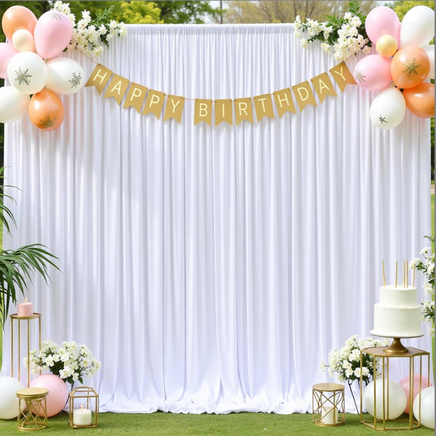 10x10ft White Backdrop Curtain for Parties Wrinkle Free Wedding Baby Curtain Backdrops for Birthday Party