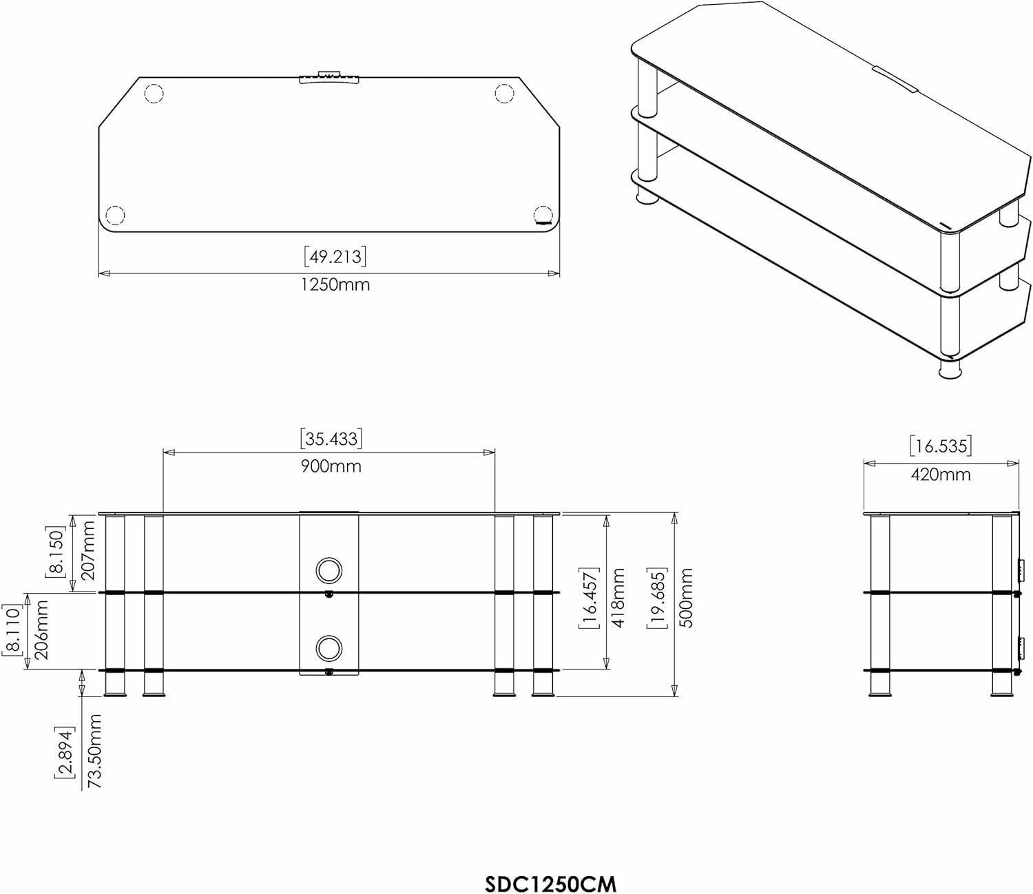 Black Stainless Steel Corner TV Stand with Glass Shelves