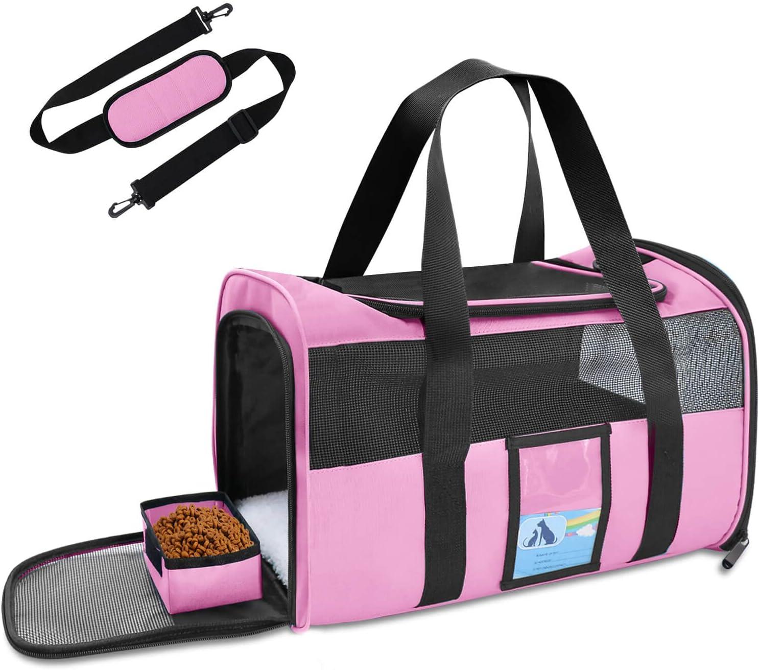 Cat Carrier Pet Carriers Airline Approved for Small Dogs Kitten Carriers for Small Medium Cats Under 15lb, Collapsible Soft Sided TSA Approved Travel Carrier, Pink