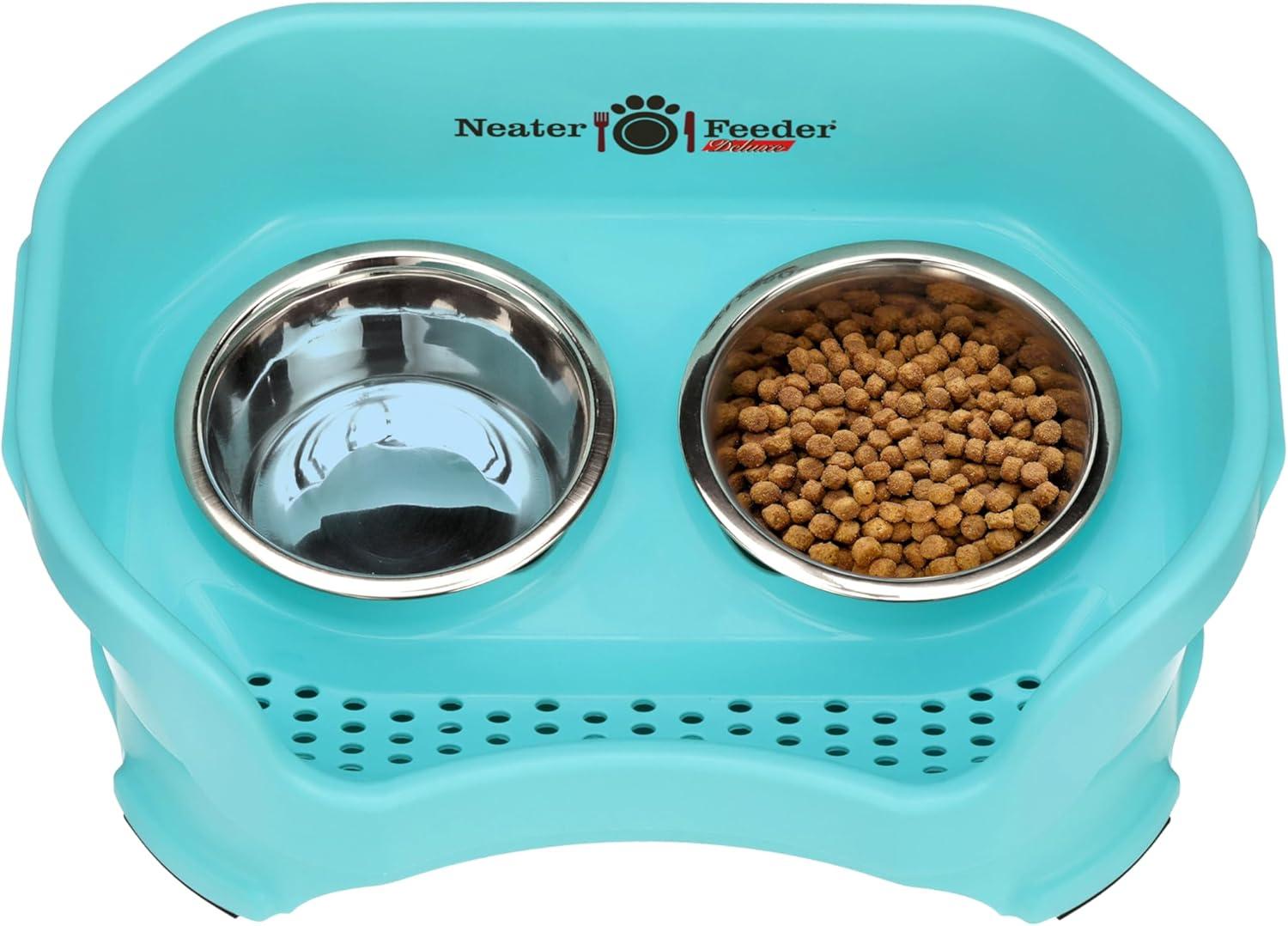 Neater Pets Neater Feeder Deluxe Mess-Proof Elevated Food & Water Bowls for Cats, Aquamarine