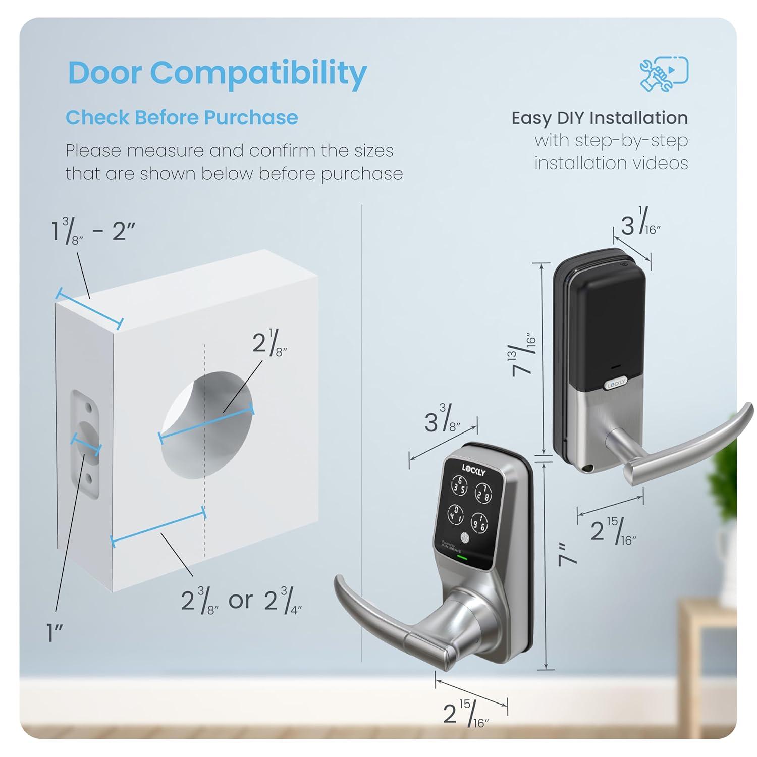 Lockly Smart Lock Model 6S, Bluetooth Smart Door Lock, Keyless Entry Door Lock, Touchscreen Keypad, App Control, eKeys and Offline Access Code, Auto Lock - Satin Nickel