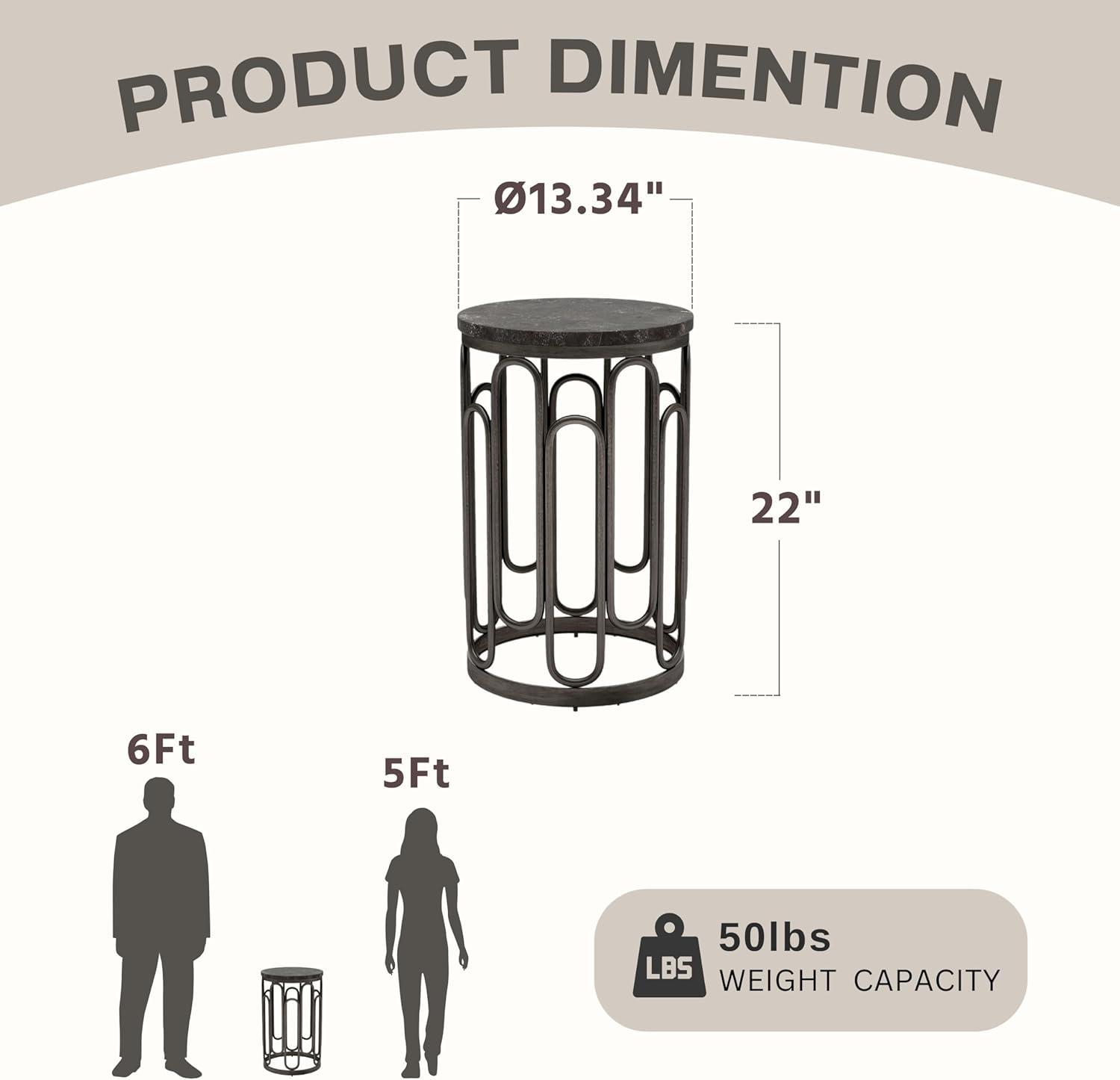 Furniture of America Saz Metal Stone Top Small End Table, Black
