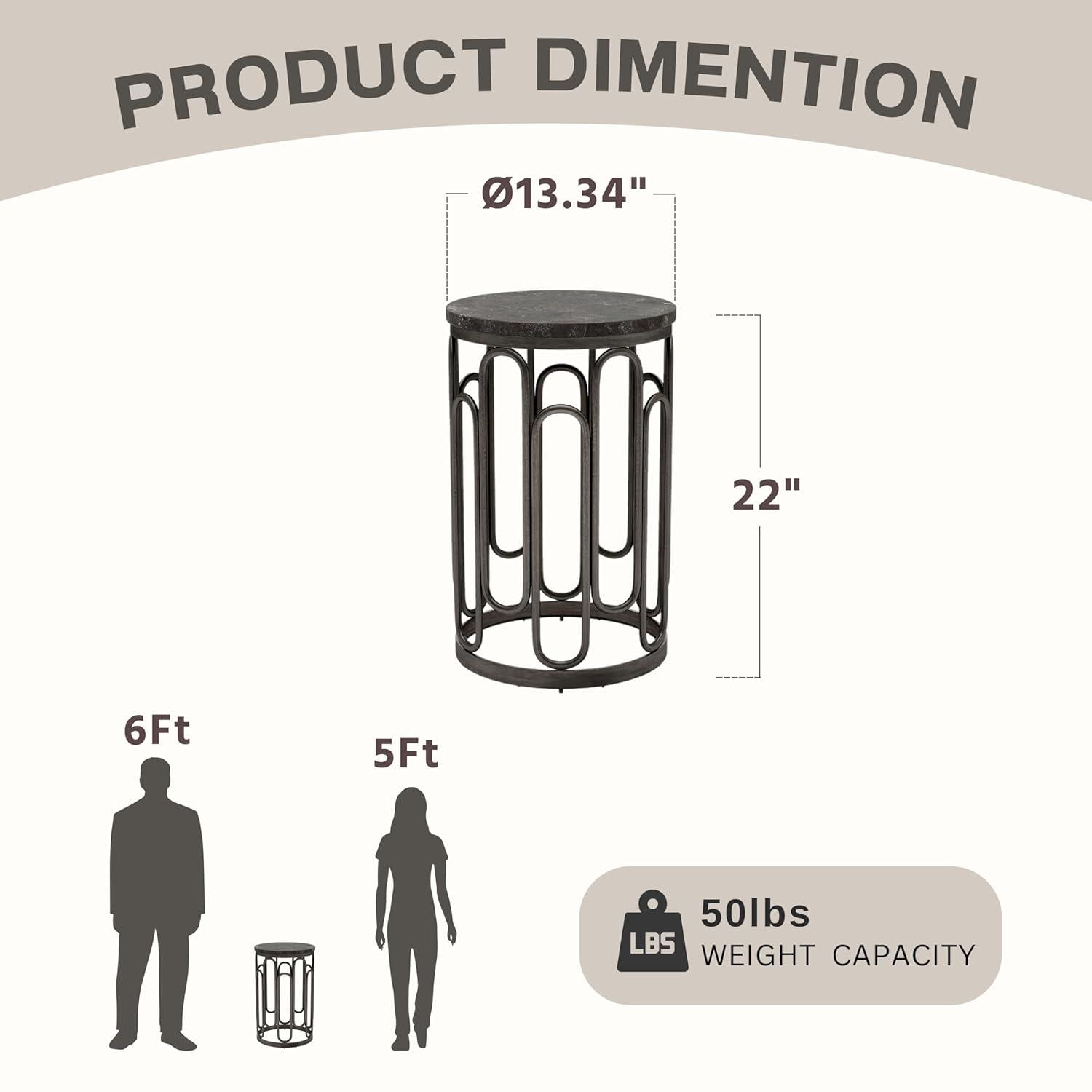 Furniture of America Saz Metal Stone Top Small End Table, Black