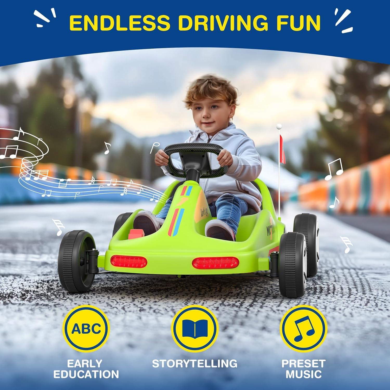 Tobbi 12v Kids Go Kart, Outdoor Battery Powered Ride On Car For Boys And Girls Aged 3-8, Childrens Electronic Toy Go Kart With 2 Speed Modes, Remote Control,bluetooth