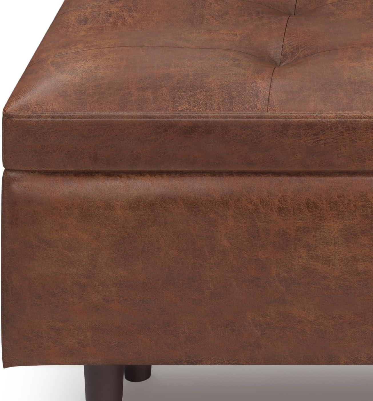 Shay 48" Saddle Brown Faux Leather Storage Ottoman