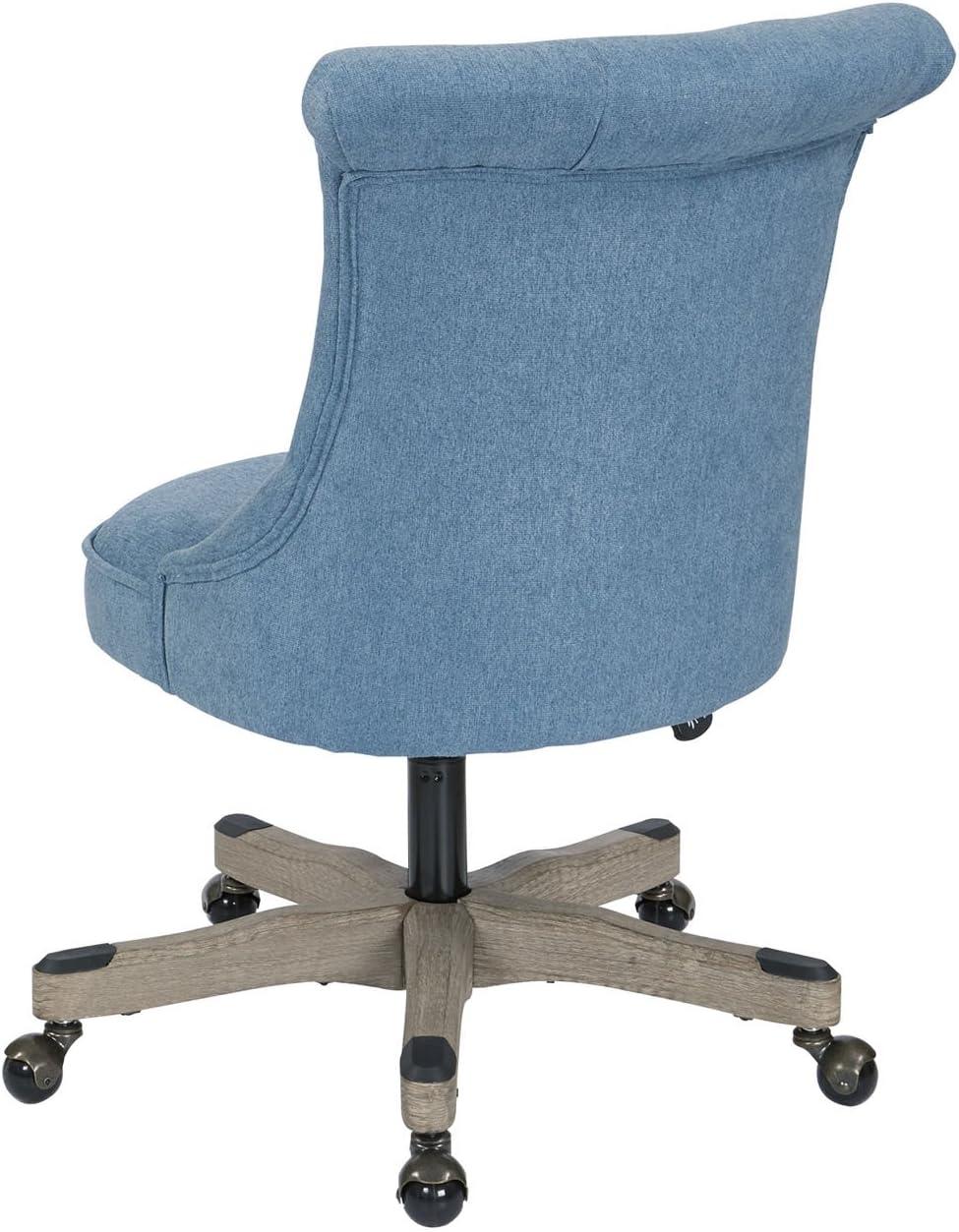 Hannah Tufted Office Chair in Sky Blue Fabric with Grey Wood Base