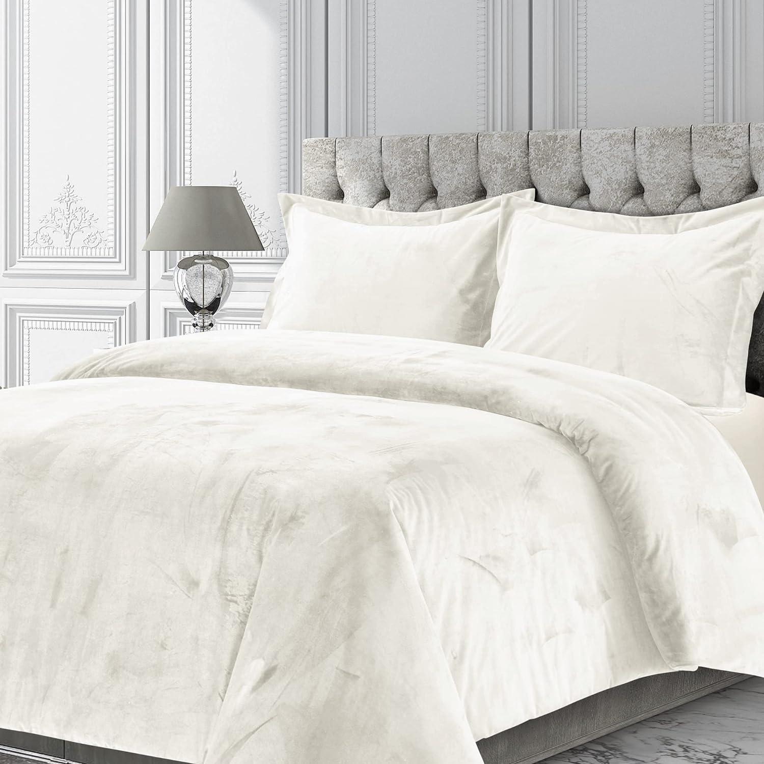 Ivory Twin Velvet Oversized Duvet Set with Microfiber Backing