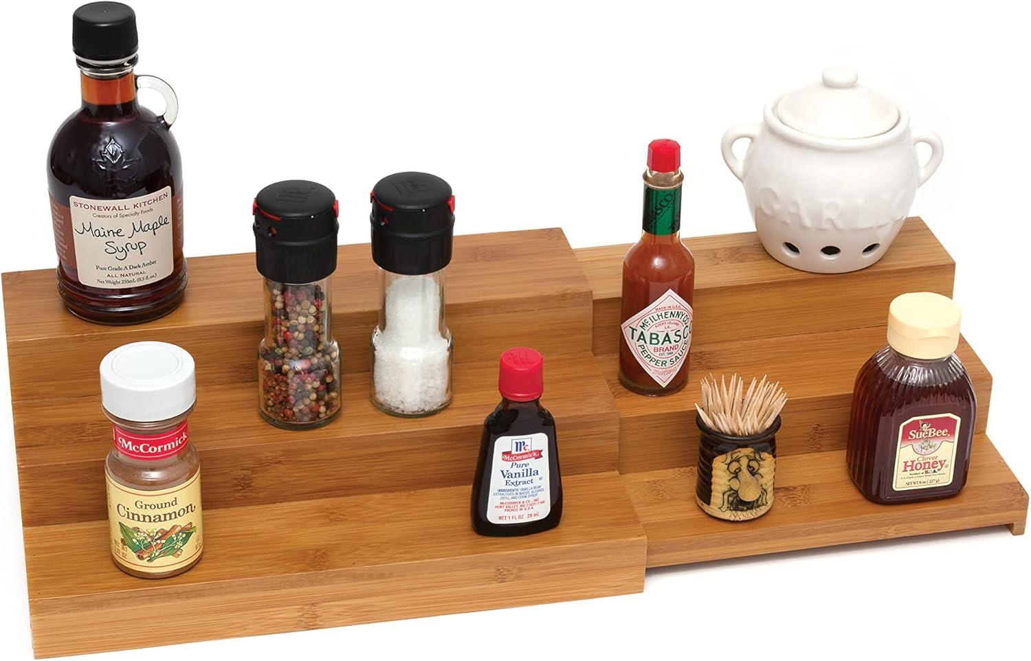 Freestanding Bamboo Spice Rack with Adjustable Racks