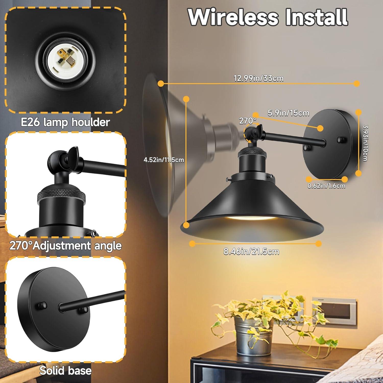 Battery Operated Wall Sconce Decor Set of 2, Black Wireless Wall Sconces with Remote, Dimmable Vintage Led Wall Lights, Wall Lamp for Bedroom Farmhouse Gallery