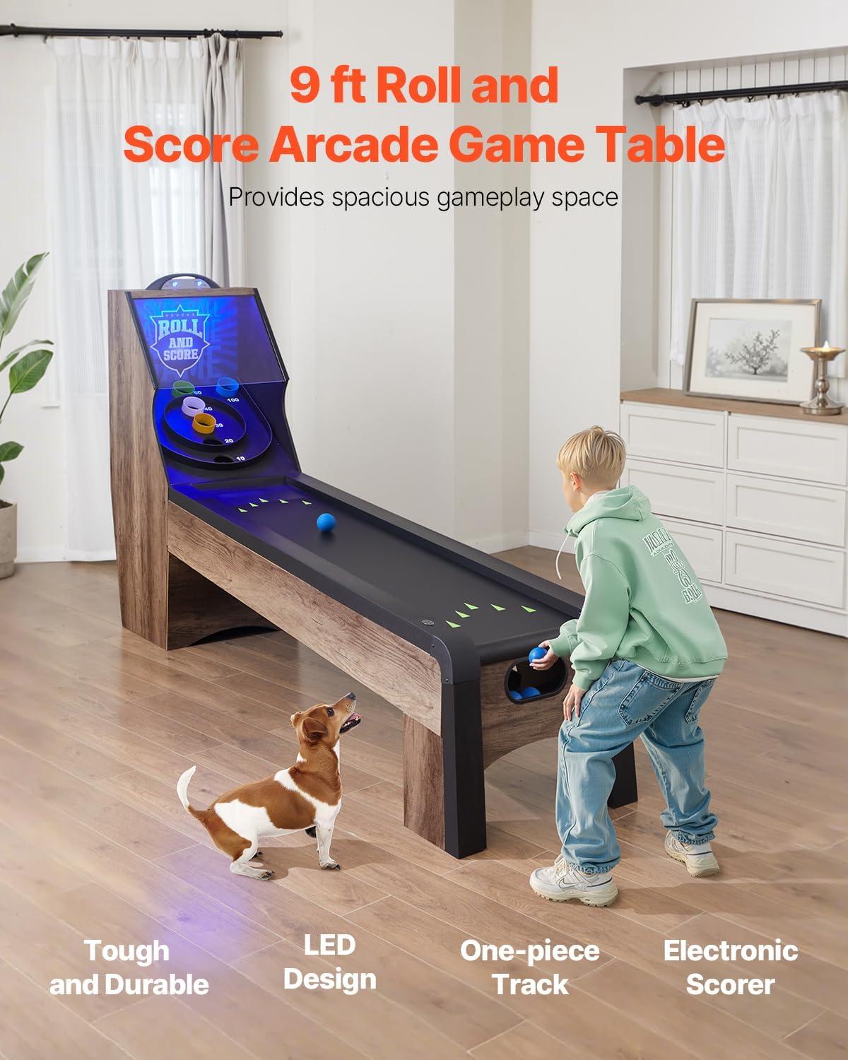 8 ft. Roll and Score Classic Arcade Game Table, Skee Ball Arcade Machine Indoor with Electronic Scorer, Sound, Automatic