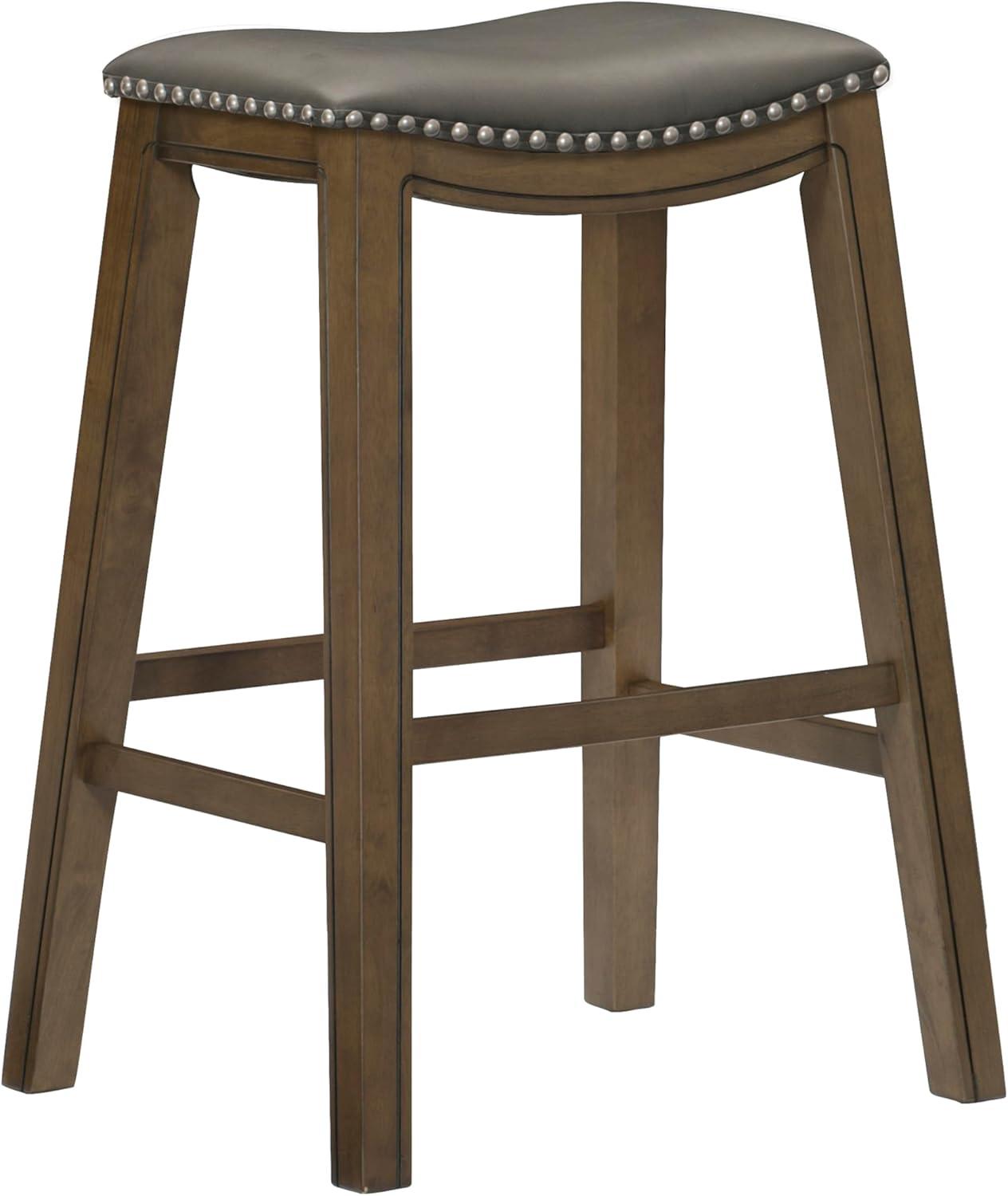 Homelegance 29" Pub Height Wooden Bar Stool Saddle Seat Barstool, Gray Brown