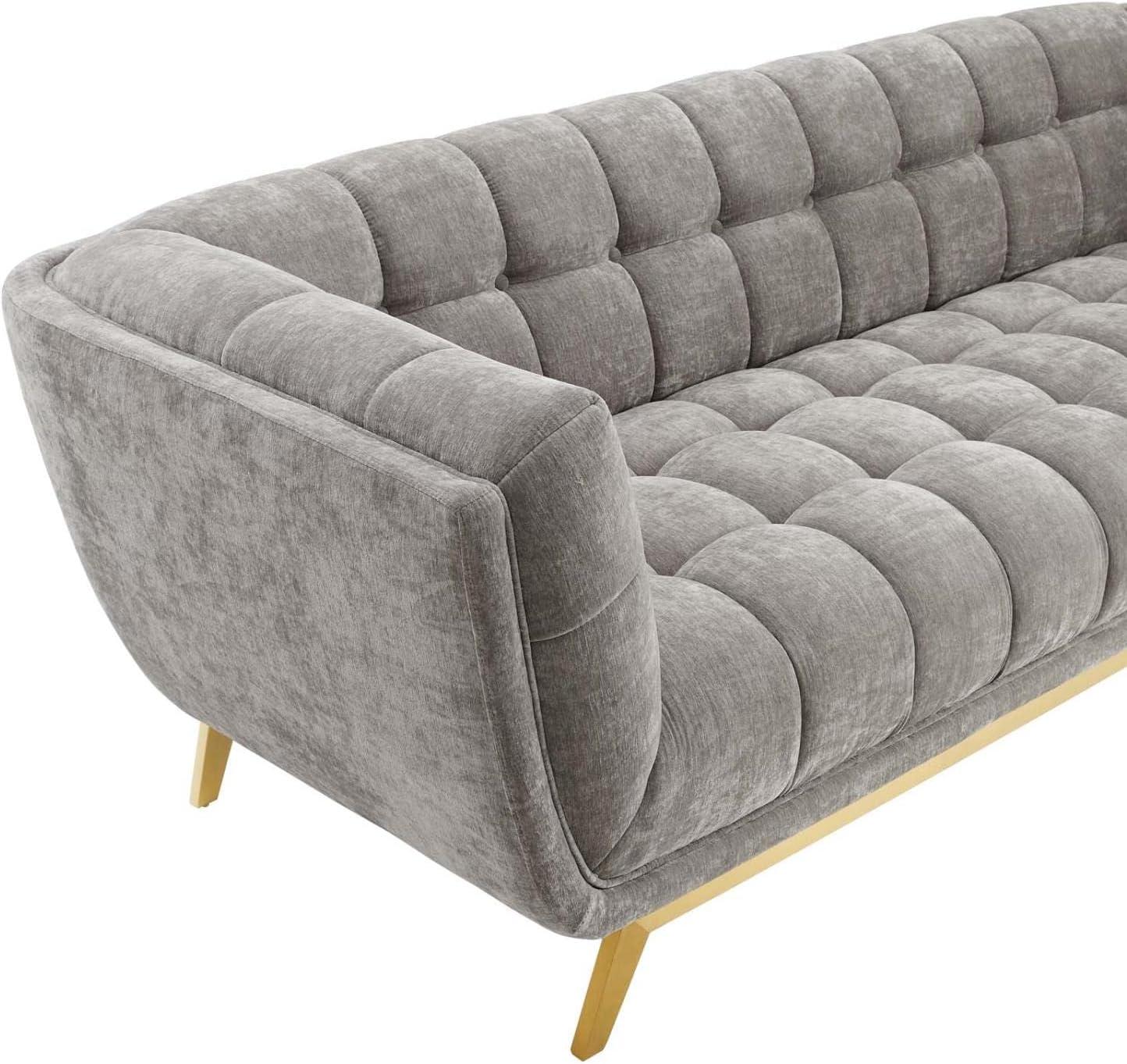 Modway Bestow Crushed Performance Velvet Sofa in Light Gray