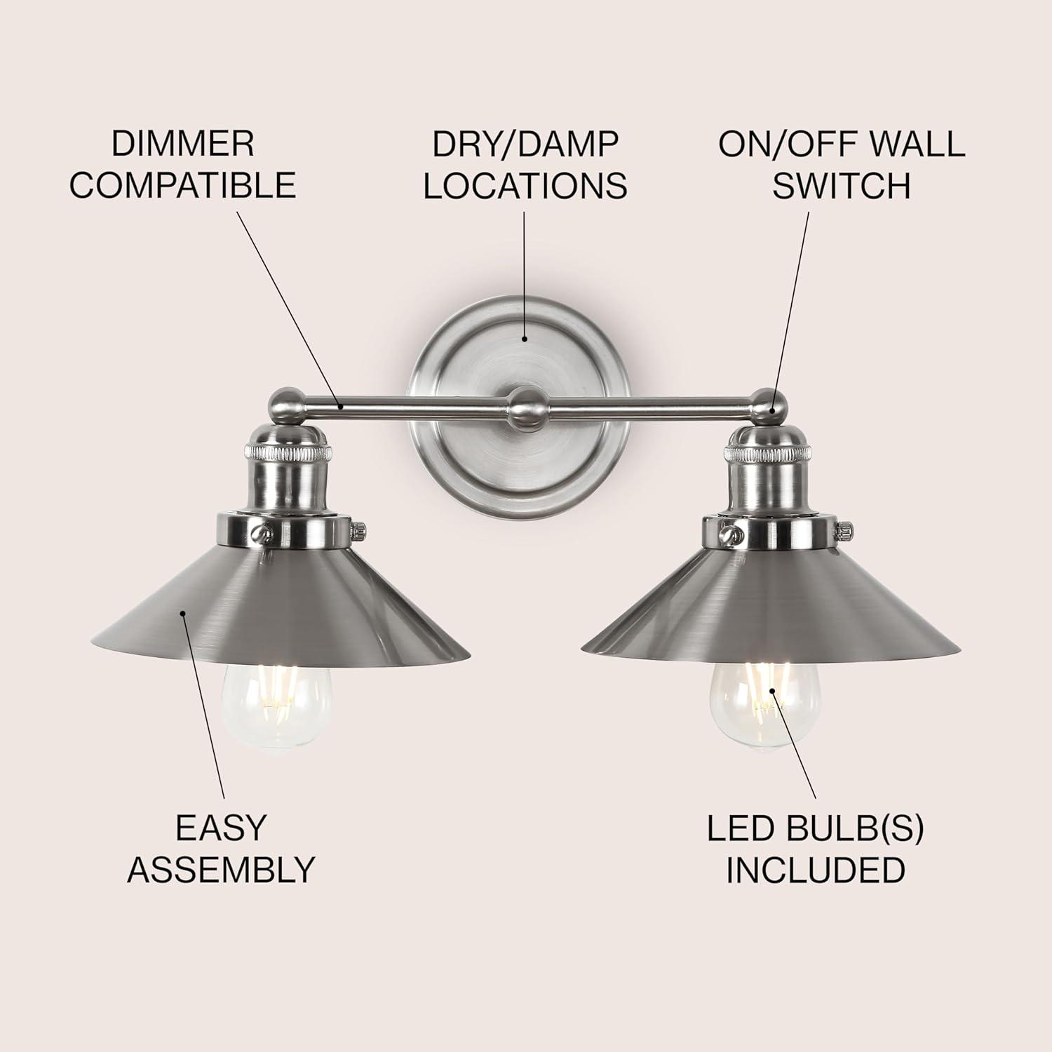 July 17.5 in. 2-Light Nickel Metal Vanity Light