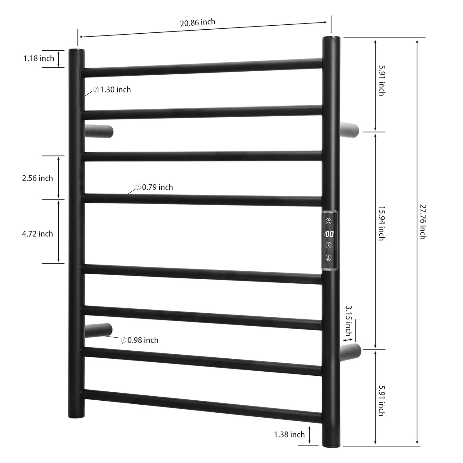 KEG Smart WiFi Towel Warmer Wall Mounted with Built-in Timer and Temperature Adjust Control, 8 Bars Electric Stainless Steel Heated Towel Racks for Bathroom Black