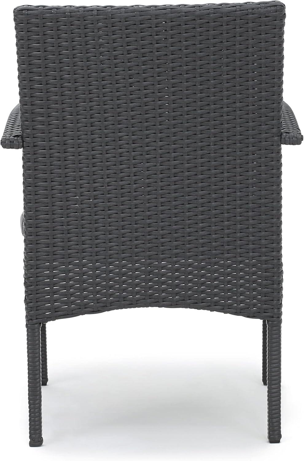 GDF Studio Triton Outdoor Acacia Wood and Wicker 6 Piece Dining Set with Bench, Light Gray Sandblasted and Gray