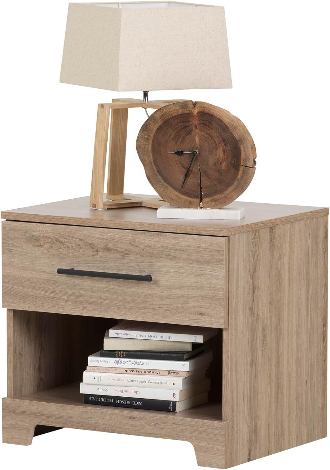 Primo 1 Drawer Nightstand Rustic Oak - South Shore: Metal Handle, Open Shelf Storage