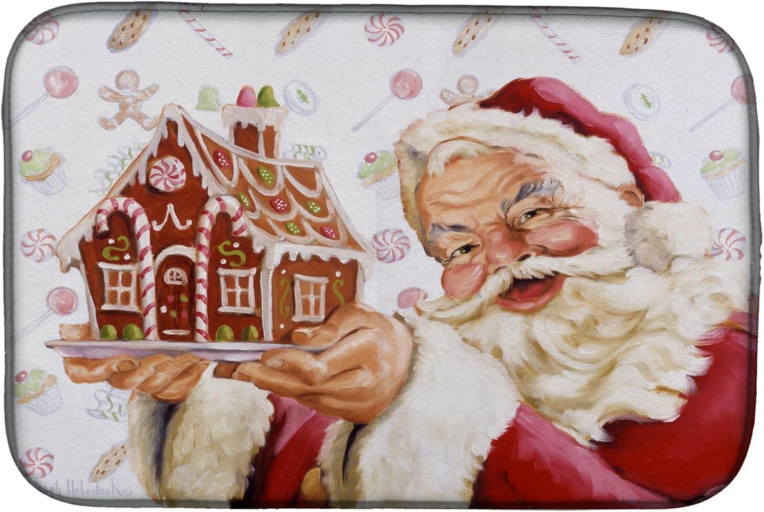 Santa Claus Multicolor Rectangular Dish Drying Mat with Polyurethane Foam